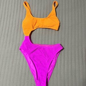 Women’s Small Orange/Pink Split One Piece Swimsuit